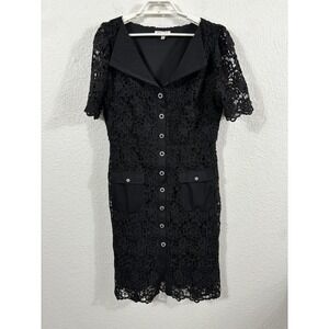 Nanette Nanette Lepore Dress Womens Large Black Lace Crochet Button Front